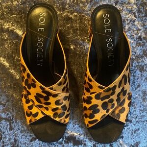 Calf hair leopard heeled sandal